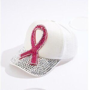 SEALED🎀Breast Cancer Awareness Rhinestone Ribbon Baseball Hat – White